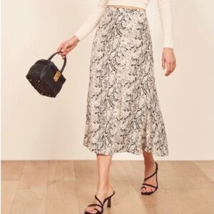 Reformation Snake Print Bea Midi Skirt Bias Cut Slip Skirt Size 2 Minimalist